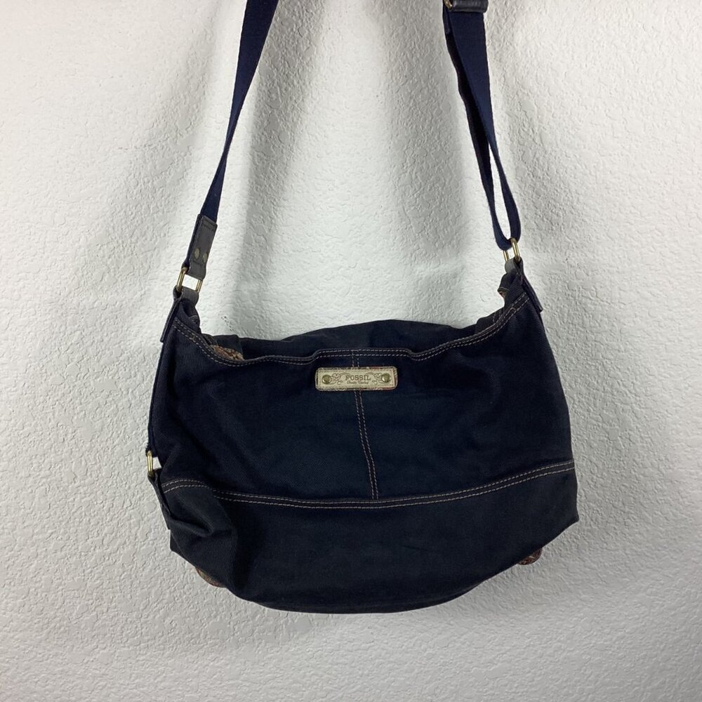 Fossil Women Blue Denim Adjustable Strap Messenger Bag - Picture 10 of 10